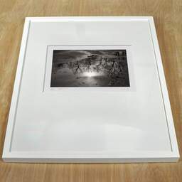 Photographie d'art et collection Denis Olivier, Blossac Park, Poitiers, France. Janvier 1990. Ref-80 - Denis Olivier Photographie, cadre blanc sur une table en bois