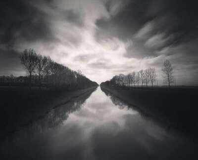 Aligned canal and trees, Netherlands