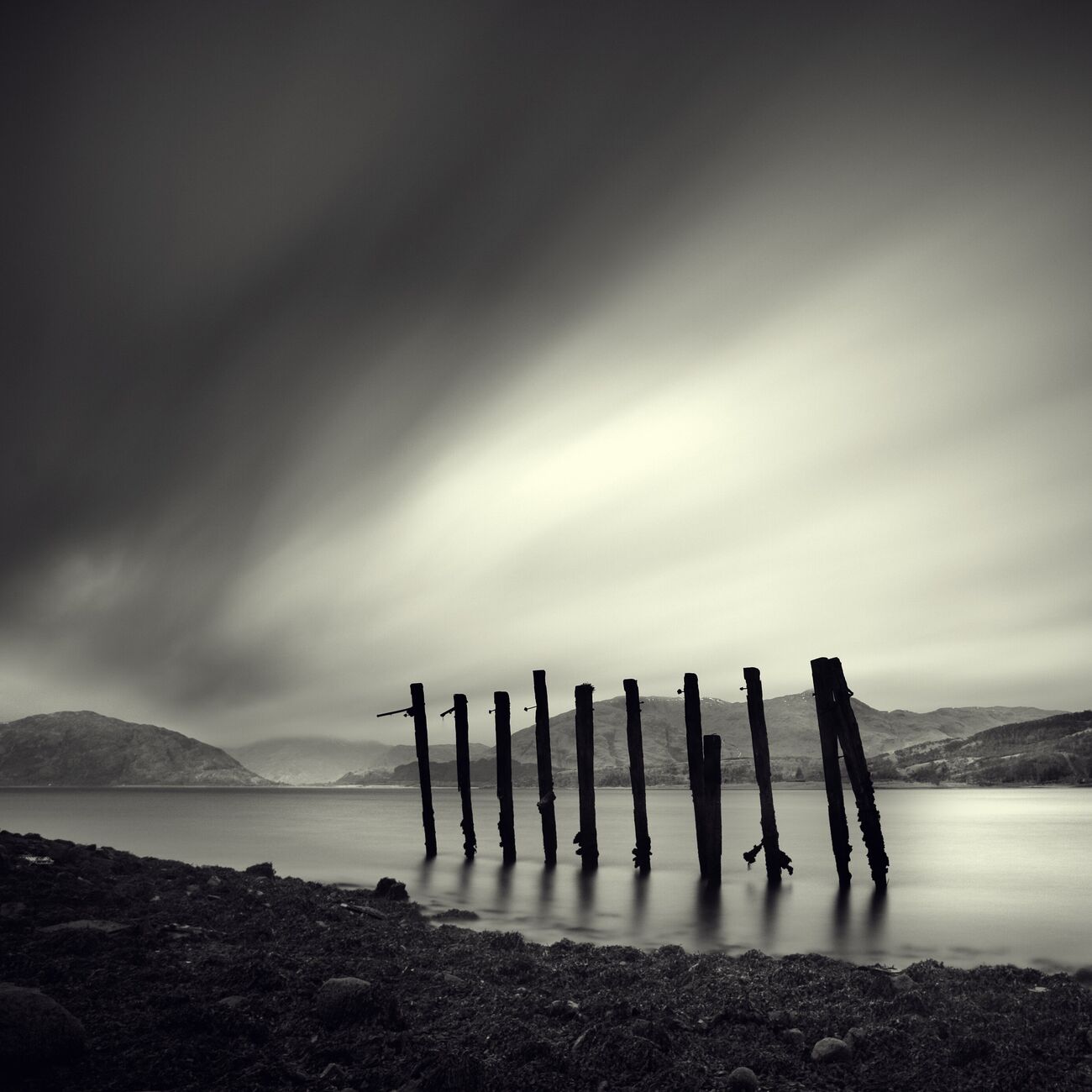 Eleven Poles, South Ballachulish, Rubh'a' Bhaid Bheithe Bay, Wales. April 2006. Ref-952 - Denis Olivier Art Photography