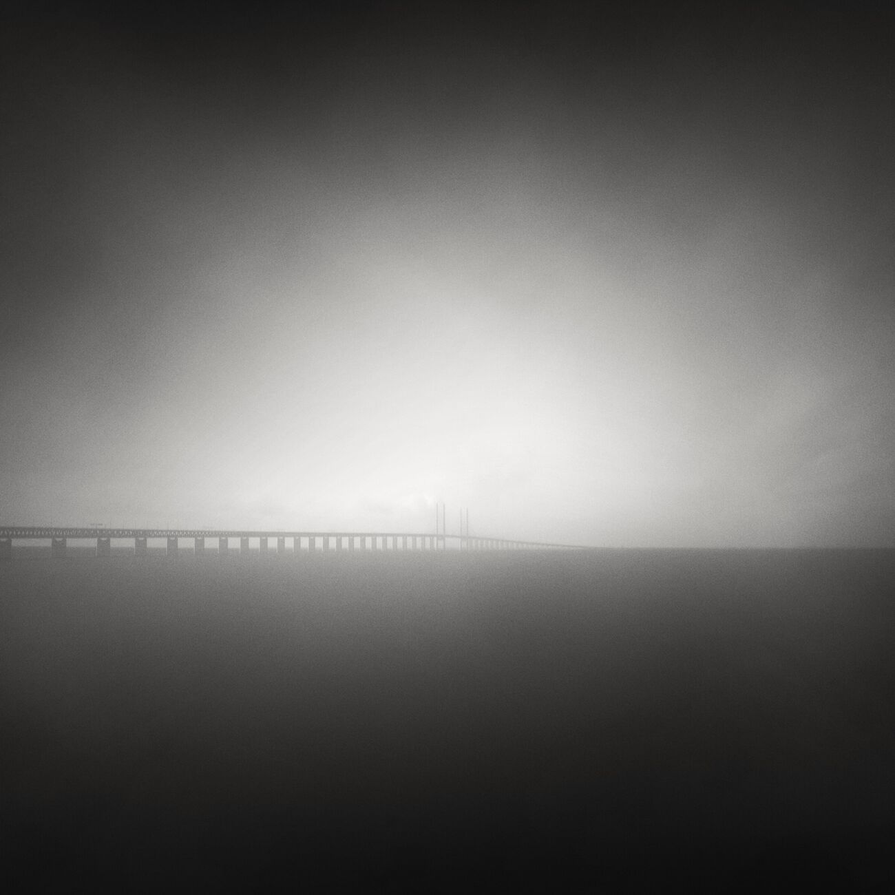 Photography 9.1 x 9.1 in, Foggy Öresund Bridge. Ref-1246-3 - Denis Olivier Photography