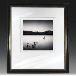 Art and collection photography Denis Olivier, 3 Poles And Rocks, Loch Earn, Wales. April 2006. Ref-11481 - Denis Olivier Photography, original fine-art photograph in limited edition and signed in black and gold wood frame