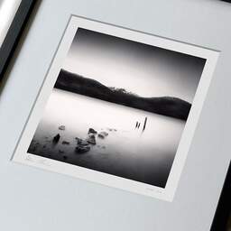 Art and collection photography Denis Olivier, 3 Poles And Rocks, Loch Earn, Wales. April 2006. Ref-11481 - Denis Olivier Photography, large original 9 x 9 inches fine-art photograph print in limited edition, framed and signed