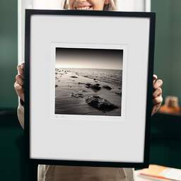 Art and collection photography Denis Olivier, Banc D'Arguin, Dune Du Pyla, France. February 2006. Ref-902 - Denis Olivier Photography, original 9 x 9 inches fine-art photograph print in limited edition and signed hold by a galerist woman