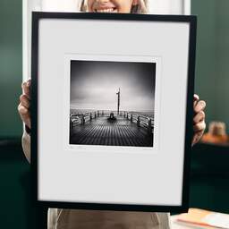 Art and collection photography Denis Olivier, Beach Walk, Koksijde Bad, Belgium. October 2008. Ref-11514 - Denis Olivier Photography, original 9 x 9 inches fine-art photograph print in limited edition and signed hold by a galerist woman