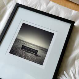 Art and collection photography Denis Olivier, Bench, LLandulas Beach, Wales. April 2006. Ref-947 - Denis Olivier Photography, reception and unpacking of an original fine-art photograph in limited edition and signed in a black wooden frame