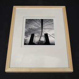 Art and collection photography Denis Olivier, Bridge And Buildings, Bilbao, Spain. February 2022. Ref-11532 - Denis Olivier Art Photography, light wood frame on dark background