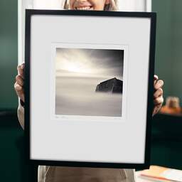 Art and collection photography Denis Olivier, Bunker In The Sea, Plage Des Combots, France. October 2006. Ref-1057 - Denis Olivier Photography, original 9 x 9 inches fine-art photograph print in limited edition and signed hold by a galerist woman