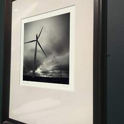 Art and collection photography Denis Olivier, Causeymire Wind Farm, Achkeepster Hill, Scotland. April 2006. Ref-970 - Denis Olivier Photography, brown wood old frame on dark gray background
