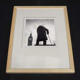 Art and collection photography Denis Olivier, Churchill Statue, London, England. August 2022. Ref-11583 - Denis Olivier Photography, light wood frame on dark background