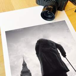 Art and collection photography Denis Olivier, Churchill Statue, London, England. August 2022. Ref-11583 - Denis Olivier Photography, large original 15.7 x 15.7 inches fine-art photograph print in limited edition, medium-format Fuji GSW690III camera