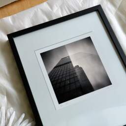 Art and collection photography Denis Olivier, City Buildings (double Exposure), London, UK. April 2014. Ref-1292 - Denis Olivier Photography, reception and unpacking of an original fine-art photograph in limited edition and signed in a black wooden frame