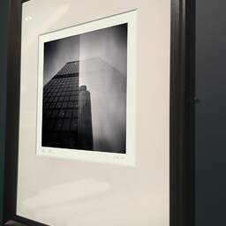 Art and collection photography Denis Olivier, City Buildings (double Exposure), London, UK. April 2014. Ref-1292 - Denis Olivier Photography, brown wood old frame on dark gray background