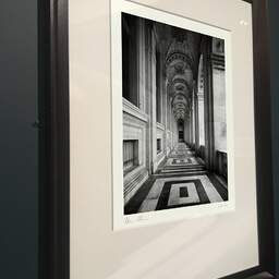 Art and collection photography Denis Olivier, Colbert Alley, Palais Du Louvre, Paris, France. April 2023. Ref-11682 - Denis Olivier Art Photography, brown wood old frame on dark gray background