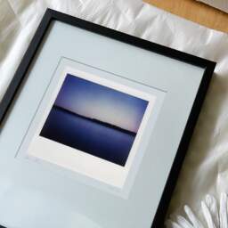 Art and collection photography Denis Olivier, Dark Line On Blue Lake, Landes, France. October 2015. Ref-1309 - Denis Olivier Photography, reception and unpacking of an original fine-art photograph in limited edition and signed in a black wooden frame