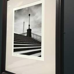 Art and collection photography Denis Olivier, Debilly Stairs, Paris, France. February 2023. Ref-11657 - Denis Olivier Photography, brown wood old frame on dark gray background