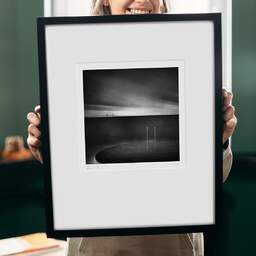 Art and collection photography Denis Olivier, Diving Pier, Malmö, Sweden. October 2008. Ref-1199 - Denis Olivier Photography, original 9 x 9 inches fine-art photograph print in limited edition and signed hold by a galerist woman