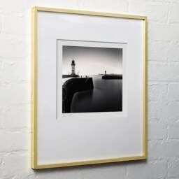Art and collection photography Denis Olivier, East And West Jetty Lighthouses, Saint-Nazaire, France. August 2020. Ref-1425 - Denis Olivier Art Photography, light wood frame on white wall