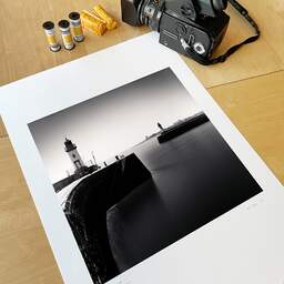 Art and collection photography Denis Olivier, East And West Jetty Lighthouses, Saint-Nazaire, France. August 2020. Ref-1425 - Denis Olivier Photography, original 15.7 x 15.7 inches fine-art photograph print in limited edition and signed, medium-format Hasselblad 500 C/M camera