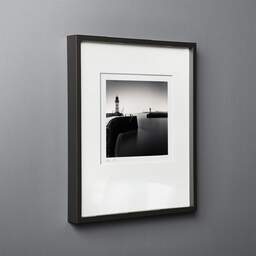 Art and collection photography Denis Olivier, East And West Jetty Lighthouses, Saint-Nazaire, France. August 2020. Ref-1425 - Denis Olivier Art Photography, black wood frame on gray background