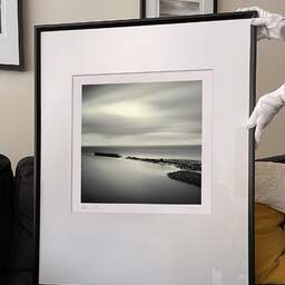 Art and collection photography Denis Olivier, East Helmsdale Harbour, Scotland, Scotland. April 2006. Ref-957 - Denis Olivier Photography, large original 9 x 9 inches fine-art photograph print in limited edition and signed hold by a galerist woman