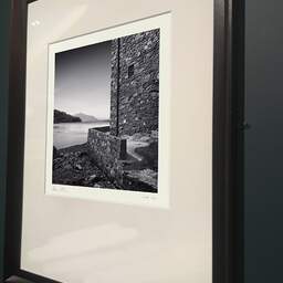 Art and collection photography Denis Olivier, Eilean Donan Castle, Etude 2, Highlands, Scotland. August 2022. Ref-11581 - Denis Olivier Photography, brown wood old frame on dark gray background