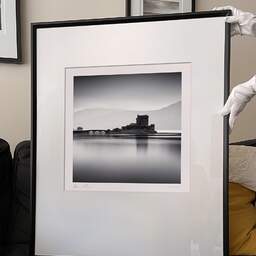 Art and collection photography Denis Olivier, Eilean Donan Castle, Etude 3, Highlands, Scotland. August 2022. Ref-11594 - Denis Olivier Photography, large original 9 x 9 inches fine-art photograph print in limited edition and signed hold by a galerist woman