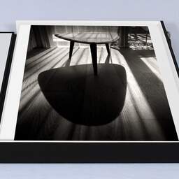 Art and collection photography Denis Olivier, End Table In The Morning Sun, Hôtel Les Bains D'Arguin, Arcachon. June 2020. Ref-1349 - Denis Olivier Art Photography, large original 15.7 x 15.7 inches fine-art photograph print in limited edition, Leica M7 film 24x36 camera