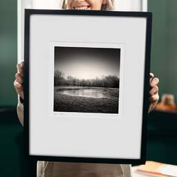 Art and collection photography Denis Olivier, Frozen Pond, Coperit, France. December 2005. Ref-894 - Denis Olivier Photography, original 9 x 9 inches fine-art photograph print in limited edition and signed hold by a galerist woman