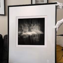 Art and collection photography Denis Olivier, Ghost Opera, Etude 17, The Swan Lake, Berlin, Germany. April 1998. Ref-867 - Denis Olivier Photography, large original 9 x 9 inches fine-art photograph print in limited edition and signed hold by a galerist woman