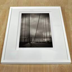 Art and collection photography Denis Olivier, Golden Gate Bridge, San Francisco Bay, California, USA. February 2013. Ref-1337 - Denis Olivier Photography, white frame on a wooden table