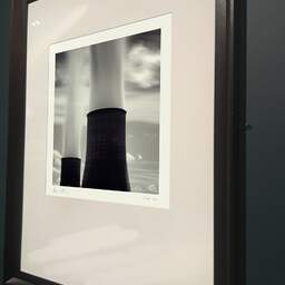 Art and collection photography Denis Olivier, Nuclear Power Plant, Etude 6, Golfech, France. August 2006. Ref-1032 - Denis Olivier Photography, brown wood old frame on dark gray background