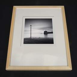 Art and collection photography Denis Olivier, Harbour Entrance, Bourcefranc-Le-Chapus, France. November 2021. Ref-11554 - Denis Olivier Photography, light wood frame on dark background