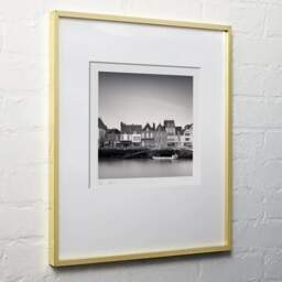 Art and collection photography Denis Olivier, Houses On The Dock, Le Croisic, France. April 2022. Ref-11557 - Denis Olivier Art Photography, light wood frame on white wall