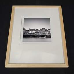 Art and collection photography Denis Olivier, Houses On The Dock, Le Croisic, France. April 2022. Ref-11557 - Denis Olivier Photography, light wood frame on dark background