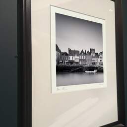 Art and collection photography Denis Olivier, Houses On The Dock, Le Croisic, France. April 2022. Ref-11557 - Denis Olivier Art Photography, brown wood old frame on dark gray background