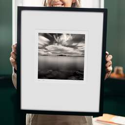 Art and collection photography Denis Olivier, L'ile Aux Moines, Arradon, France. August 2005. Ref-761 - Denis Olivier Photography, original 9 x 9 inches fine-art photograph print in limited edition and signed hold by a galerist woman