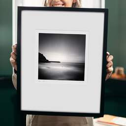 Art and collection photography Denis Olivier, Ipitxarri Pier, Deba, Spain. May 2007. Ref-11518 - Denis Olivier Photography, original 9 x 9 inches fine-art photograph print in limited edition and signed hold by a galerist woman