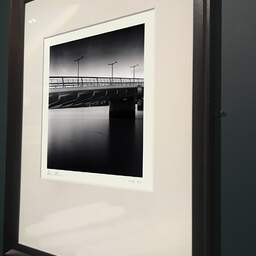 Art and collection photography Denis Olivier, Jacques Chaban-Delmas Bridge, Etude 1, Bordeaux, France. August 2020. Ref-1415 - Denis Olivier Photography, brown wood old frame on dark gray background