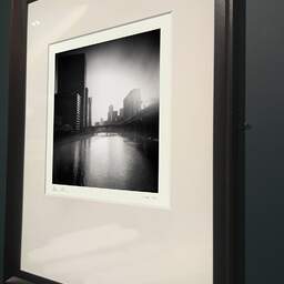 Art and collection photography Denis Olivier, Kyū-Yodo River, Osaka, Japan. July 2014. Ref-1317 - Denis Olivier Photography, brown wood old frame on dark gray background
