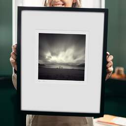 Art and collection photography Denis Olivier, Loch Linnhe, Etude 1, Glencoe, Scotland. April 2006. Ref-954 - Denis Olivier Photography, original 9 x 9 inches fine-art photograph print in limited edition and signed hold by a galerist woman