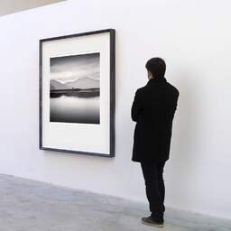 Art and collection photography Denis Olivier, Lonely Tree, Eilean Thioram, Highlands, Scotland. August 2022. Ref-11596 - Denis Olivier Art Photography, A visitor contemplate a large original photographic art print in limited edition and signed in a black frame