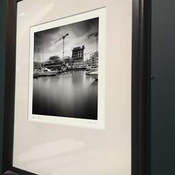 Art and collection photography Denis Olivier, Marina, Dock 2, Bordeaux, France. August 2020. Ref-1359 - Denis Olivier Photography, brown wood old frame on dark gray background