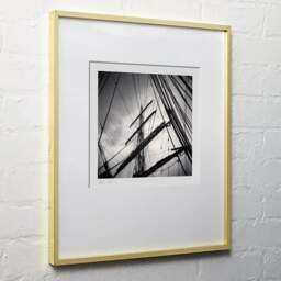 Art and collection photography Denis Olivier, Masts And Ropes, Etude 1, Belem Ship, France. June 2022. Ref-11551 - Denis Olivier Photography, light wood frame on white wall