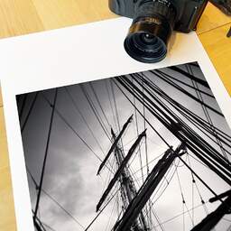 Art and collection photography Denis Olivier, Masts And Ropes, Etude 1, Belem Ship, France. June 2022. Ref-11551 - Denis Olivier Photography, large original 15.7 x 15.7 inches fine-art photograph print in limited edition, medium-format Fuji GSW690III camera