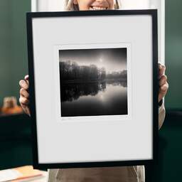 Art and collection photography Denis Olivier, Moment In Love, Kerguehennec Castle Park, France. January 2008. Ref-1124 - Denis Olivier Photography, original 9 x 9 inches fine-art photograph print in limited edition and signed hold by a galerist woman