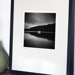 Art and collection photography Denis Olivier, Moving Boat, Lake Okataina, New Zealand. July 2018. Ref-1318 - Denis Olivier Photography, gallery exhibition with black frame