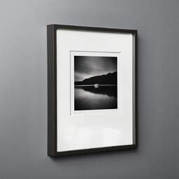 Art and collection photography Denis Olivier, Moving Boat, Lake Okataina, New Zealand. July 2018. Ref-1318 - Denis Olivier Photography, black wood frame on gray background