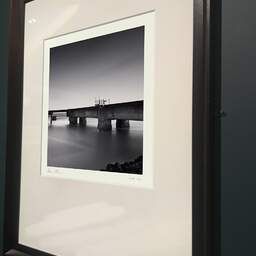 Art and collection photography Denis Olivier, Old Port Of Call Pier, Verdon-Sur-Mer, France. January 2022. Ref-11587 - Denis Olivier Photography, brown wood old frame on dark gray background