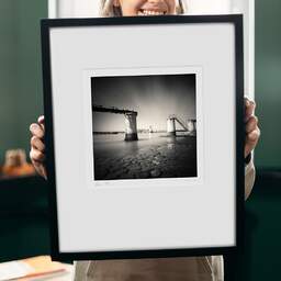Art and collection photography Denis Olivier, Old Railway, Bayonne Harbour, France. May 2007. Ref-1101 - Denis Olivier Art Photography, original 9 x 9 inches fine-art photograph print in limited edition and signed hold by a galerist woman
