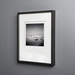 Art and collection photography Denis Olivier, Pier And Beach Rocks, Le Croisic, France. May 2021. Ref-11467 - Denis Olivier Photography, black wood frame on gray background